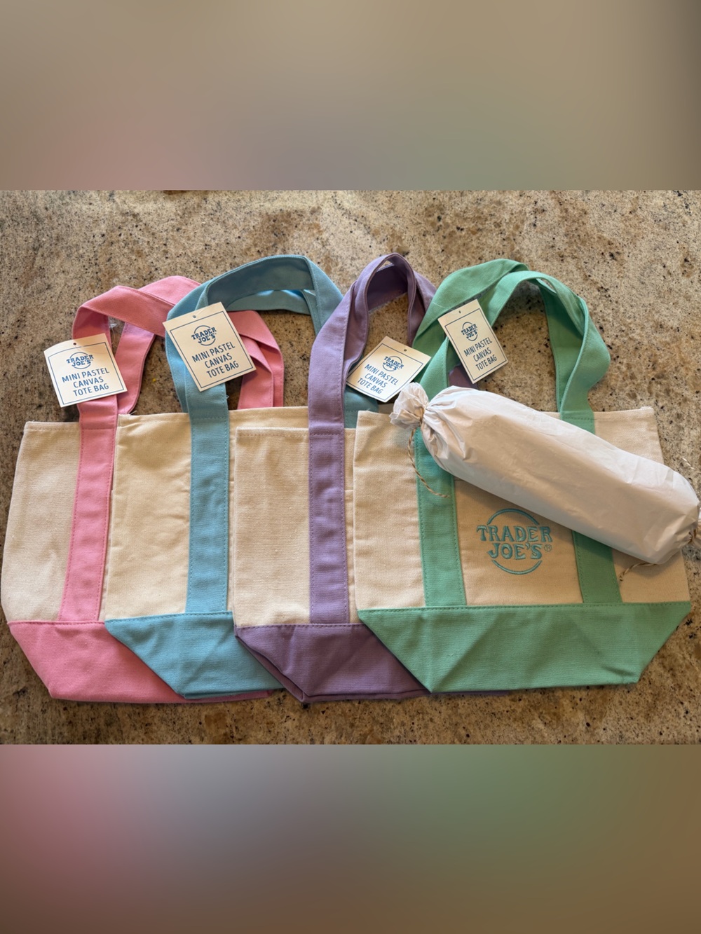 New Trader Joe's Mini Pastel Canvas Tote Bags. Extra Bonus mystery color
 -